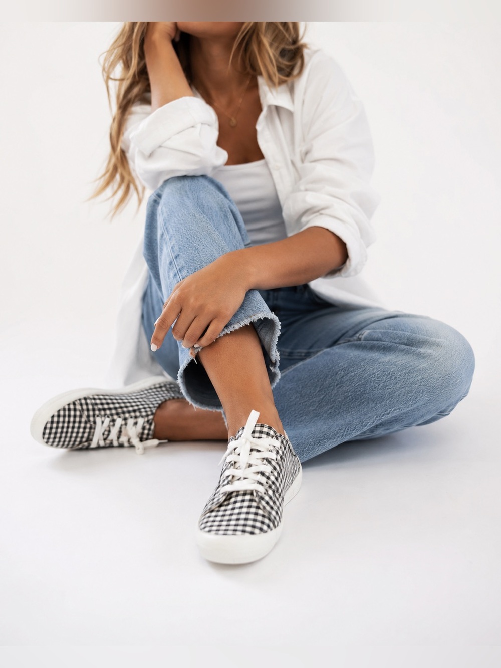 Time and Tru Women’s Slip on Sneakers in Black/White Gingham Sz 9.5W